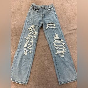 SHEIN blue jeans. Size extra small. Wide legs. Destroyed and distressed.